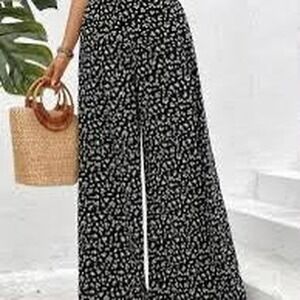 SHEIN Black & White Floral Wide Leg Pants